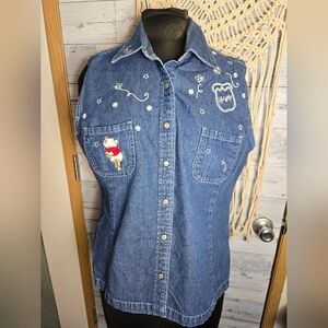 Vtg 90's Disney Store Winnie the Pooh Embroidered Denim Vest